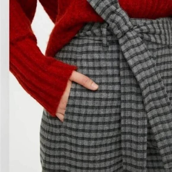 Aritzia Wilfred Tie Front Belt Plaid Pants Cropped High Rise Waisted Trousers - Picture 3 of 15